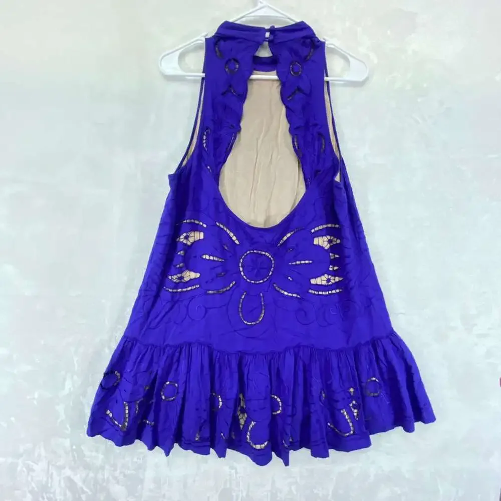 Free People Women's Purple Dress Dress embroidered and open back details Sz M
